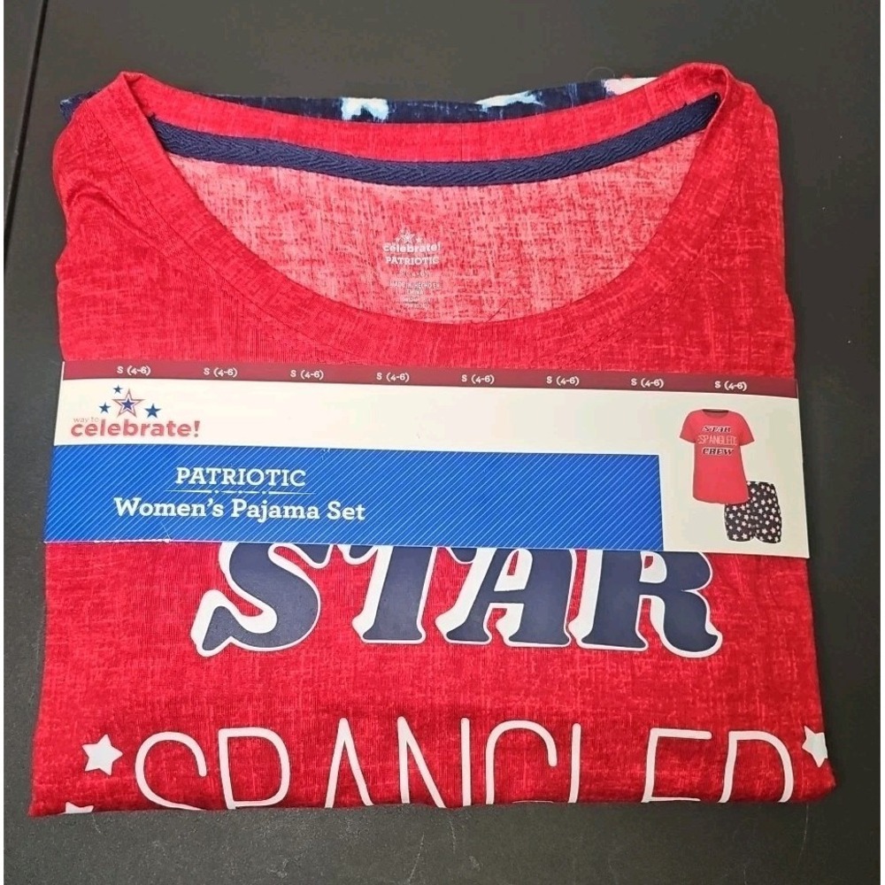 Way to Celebrate Patriotic "Star Spangled Crew" Pajama Set Size Small Womens NWT